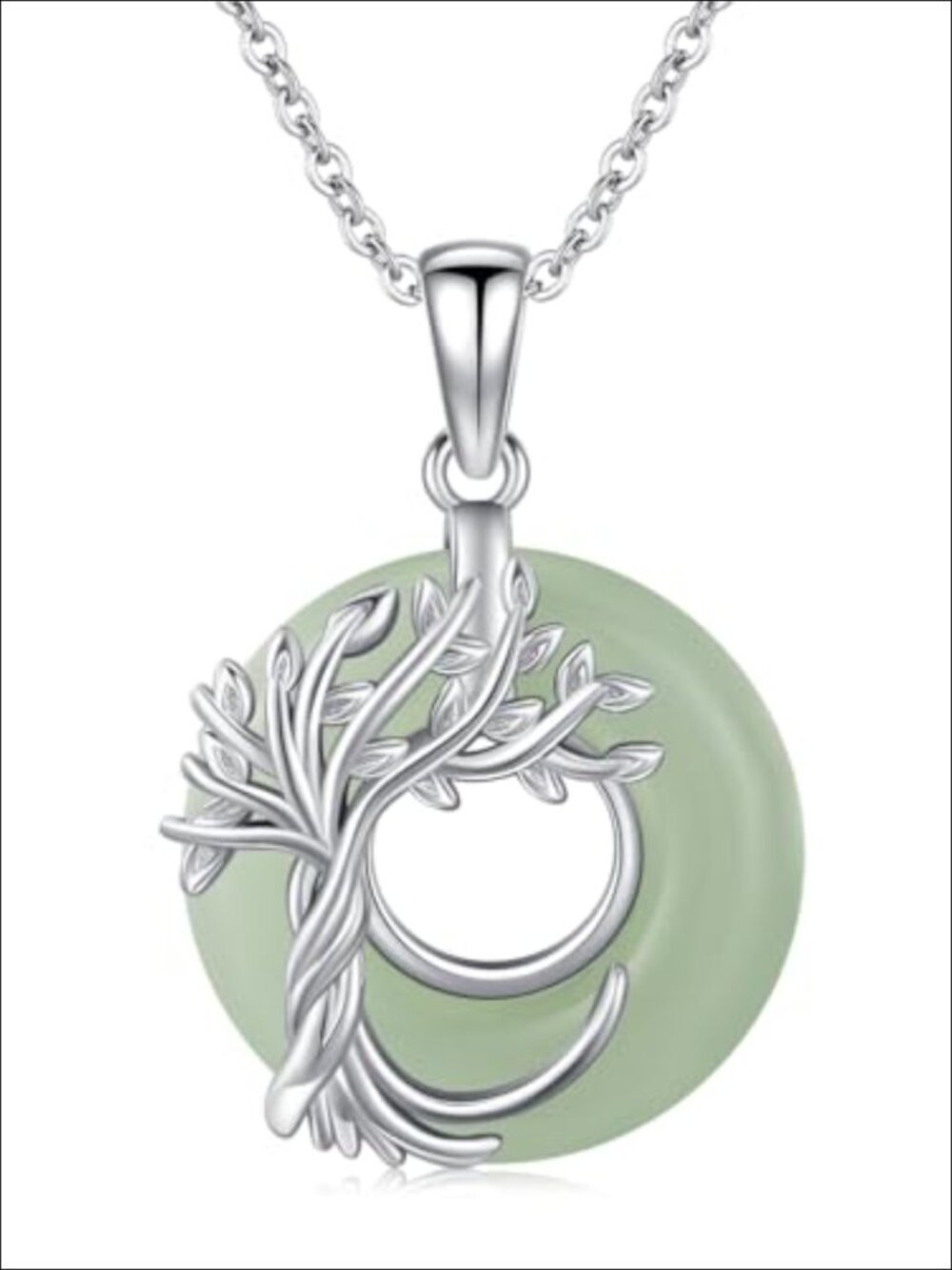 925 Sterling Silver Natural Jade Pendant Necklace Tree of Life 18-20 inch